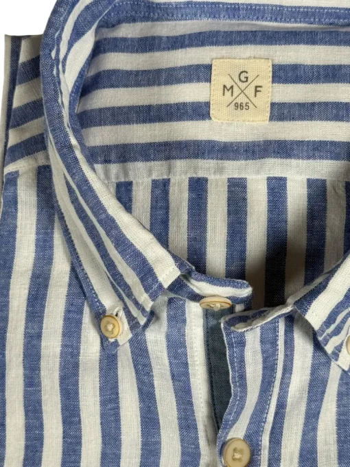 GMF 965 MEN'S LINEN BLEND SPORT SHIRT - BLUE STRIPE
