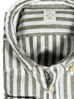 GMF 965 MEN'S LINEN BLEND SPORT SHIRT - GREEN STRIPE