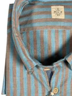 GMF 965 MEN'S LINEN BLEND SPORT SHIRT - BROWN/TEAL STRIPE