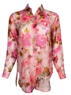 HUBERT GASSER FLORAL BACK SPLIT SHIRT - FUCSIA