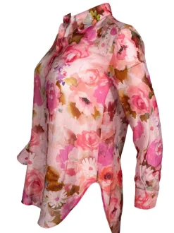 HUBERT GASSER FLORAL BACK SPLIT SHIRT - FUCSIA