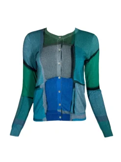 IN BED WITH YOU REVERSIBLE CARDIGAN - GREEN COLORBLOCK/GREY OVALS