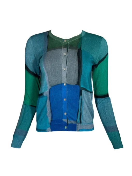 IN BED WITH YOU REVERSIBLE CARDIGAN - GREEN COLORBLOCK/GREY OVALS