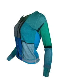 IN BED WITH YOU REVERSIBLE CARDIGAN - GREEN COLORBLOCK/GREY OVALS