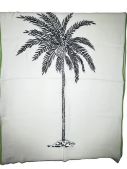 JANAVI PALM SCARF - IVORY/GREEN SELVEDGE