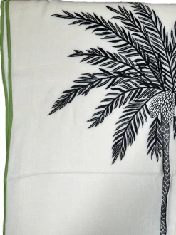 JANAVI PALM SCARF - IVORY/GREEN SELVEDGE