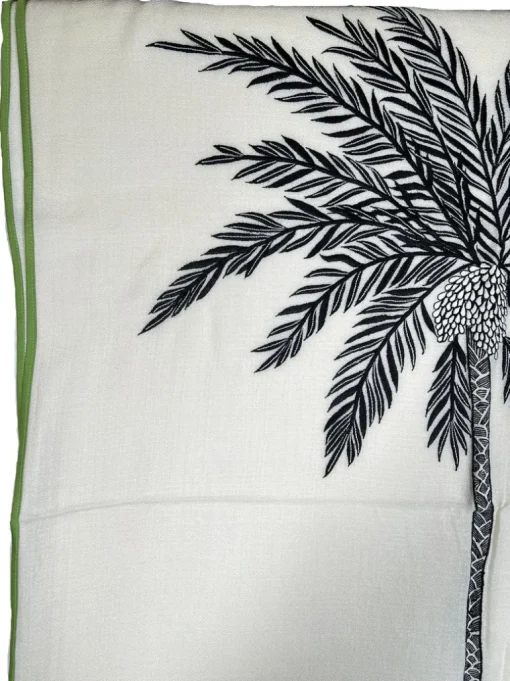 JANAVI PALM SCARF - IVORY/GREEN SELVEDGE