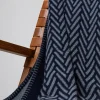 JOHNSTONS OF ELGIN HERRINGBONE JACQUARD BLANKET STITCHED THROW - NAVY/MID GREY