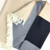 JOHNSTONS OF ELGIN MERINO WOOL COLOR BLOCK WOVEN THROW - NAVY