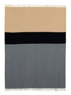 JOHNSTONS OF ELGIN MERINO WOOL COLOR BLOCK WOVEN THROW - NAVY