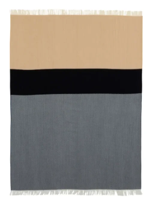 JOHNSTONS OF ELGIN MERINO WOOL COLOR BLOCK WOVEN THROW - NAVY