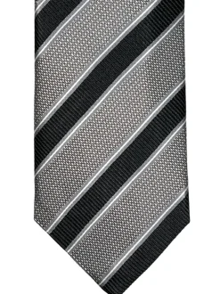 JZ RICHARDS FORMAL SILK TIE - LIGHT GREY/BLACK DIAGONAL STRIPE