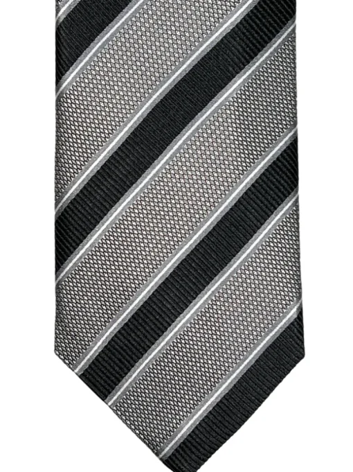 JZ RICHARDS FORMAL SILK TIE - LIGHT GREY/BLACK DIAGONAL STRIPE