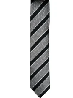 JZ RICHARDS FORMAL SILK TIE - LIGHT GREY/BLACK DIAGONAL STRIPE