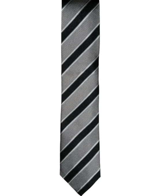JZ RICHARDS FORMAL SILK TIE - LIGHT GREY/BLACK DIAGONAL STRIPE