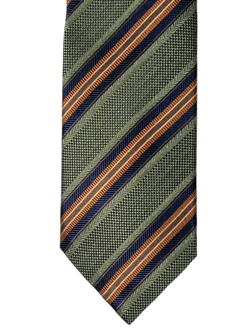 JZ RICHARDS SILK TIE - OLIVE/ORANGE STRIPE