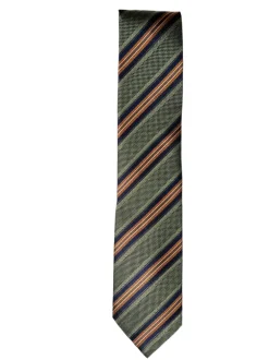 JZ RICHARDS SILK TIE - OLIVE/ORANGE STRIPE