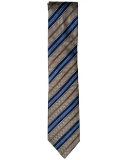 JZ RICHARDS SILK TIE - TAN/BLUE STRIPE