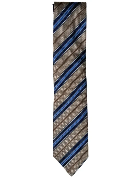 JZ RICHARDS SILK TIE - TAN/BLUE STRIPE