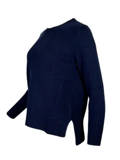 KANGRA CASHMERE/MERINO DROP BACK SWEATER - NAVY