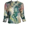 KINROSS CASHMERE CREW SWEATER - TEAL FLORAL