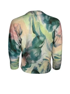 KINROSS CASHMERE CREW SWEATER - TEAL FLORAL