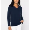 KINROSS EASY HI-LOW TIPPED VEE SWEATER - NAVY