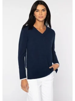 KINROSS EASY HI-LOW TIPPED VEE SWEATER - NAVY