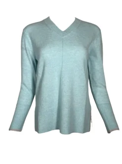 KINROSS EASY HI-LOW TIPPED VEE SWEATER - SURF