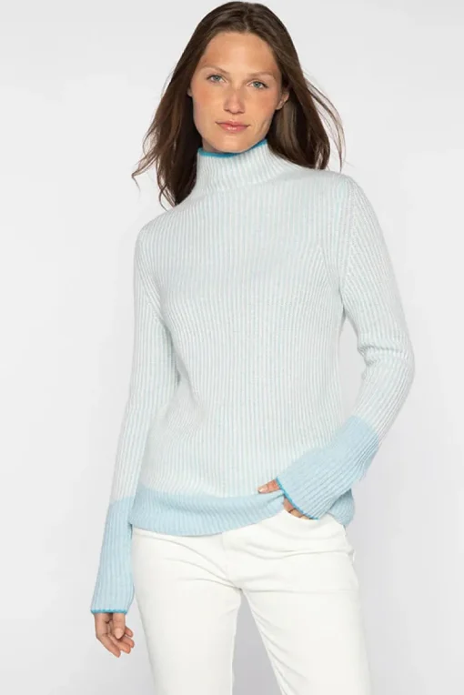 KINROSS PLATED RIB FUNNEL SWEATER - SURF