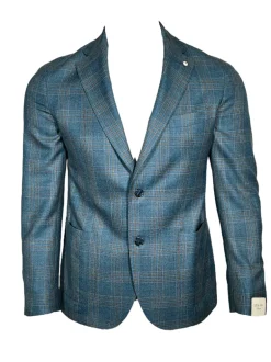 L.B.M. 1911 TAILORED WOOL TWILL SPORT COAT - ROYAL & BROWN CHECK