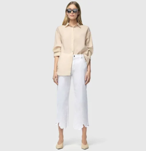 MAC WOMEN'S CHIARA CROPPED EMBROIDERED PANT - WHITE