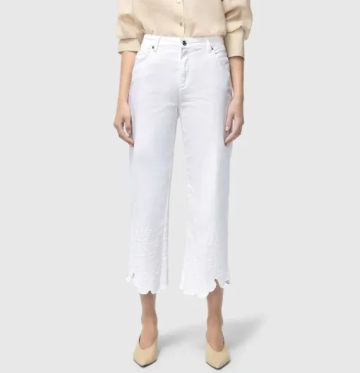 MAC WOMEN'S CHIARA CROPPED EMBROIDERED PANT - WHITE