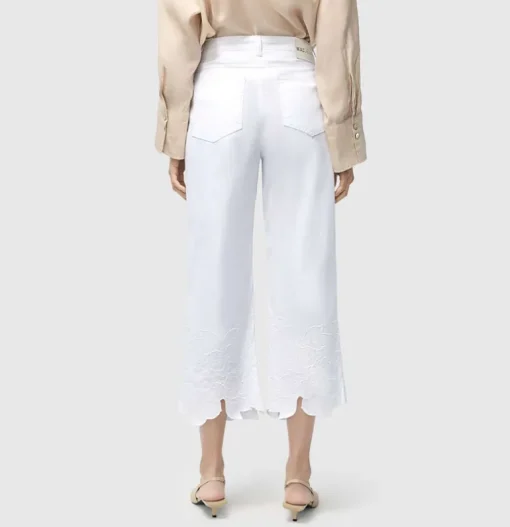 MAC WOMEN'S CHIARA CROPPED EMBROIDERED PANT - WHITE