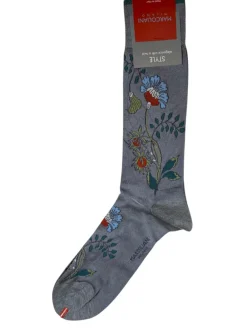 MARCOLIANI FRESH OF MODAL MISORE FLOWER CALF SOCK - LIGHT BLUE DENIM