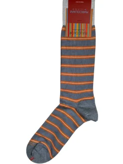 MARCOLIANI FRESH OF MODAL SIMPLE STRIPE CALF SOCK - SILVER BLUE