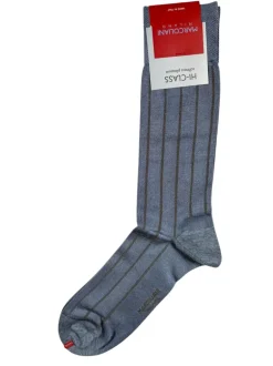 MARCOLIANI FRESH OF MODAL PINSTRIPE CALF SOCK - SILVER BLUE
