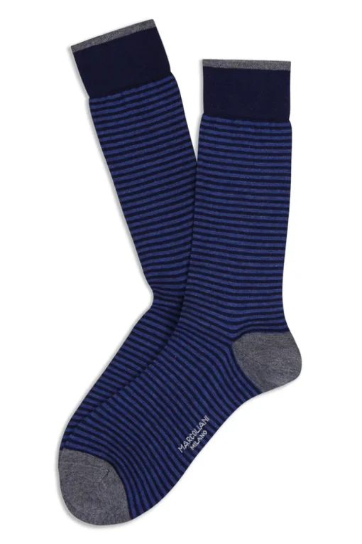 MARCOLIANI PALIO STRIPE CALF SOCK - ROYAL BLUE