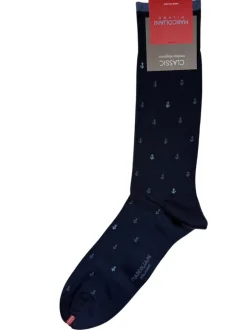 MARCOLIANI PIMA COTTON ANCHOR CALF SOCK - NAVY/BLUE