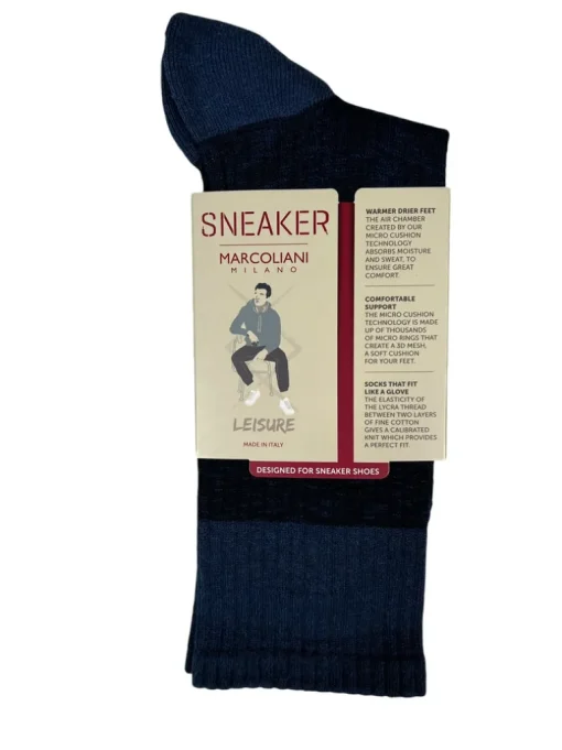 MARCOLIANI PIMA COTTON CONTRAST SOLE CALF SOCK - NAVY