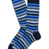 MARCOLIANI PIMA COTTON LISLE RAINBOW STRIPE CALF SOCK - BLUE MIX
