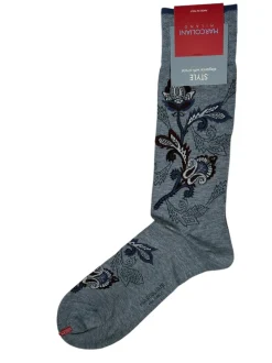 MARCOLIANI PIMA COTTON LISLE MOGHUL FLOWER CALF SOCK - LIGHT BLUE DENIM