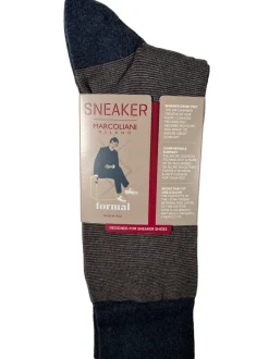 MARCOLIANI PIMA COTTON MICRO STRIPES CALF SOCK - DENIM/KHAKI