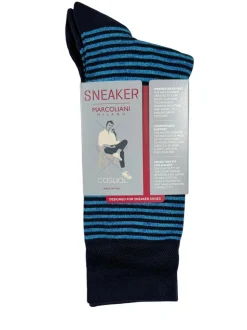 MARCOLIANI PIMA COTTON PALIO STRIPE SNEAKER SOCK - NAVY/BLUE