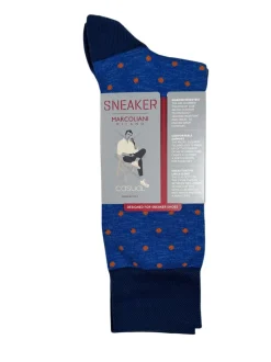 MARCOLIANI PIMA COTTON POLKA DOT SNEAKER SOCK - BLUE/ORANGE