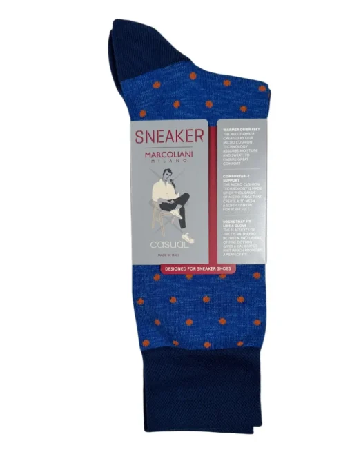 MARCOLIANI PIMA COTTON POLKA DOT SNEAKER SOCK - BLUE/ORANGE