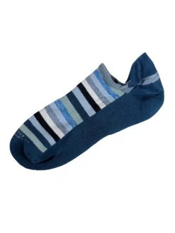 MARCOLIANI PIMA COTTON RAINBOW STRIPE INVISIBLE SNEAKER SOCK - DENIM/BLUE