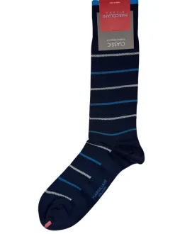 MARCOLIANI PIMA COTTON SAILOR STRIPE CALF SOCK - NAVY/BLUE