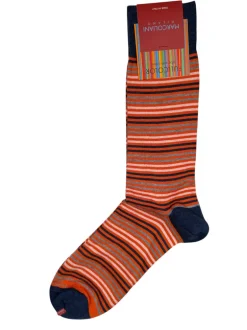 MARCOLIANI PIMA COTTON SIMPLE STRIPE CALF SOCK - ORANGE
