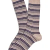 MARCOLIANI PIMA COTTON SIMPLE STRIPE CALF SOCK - CAPPUCCINO